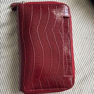 Red Croc-Embossed Zip Wallet